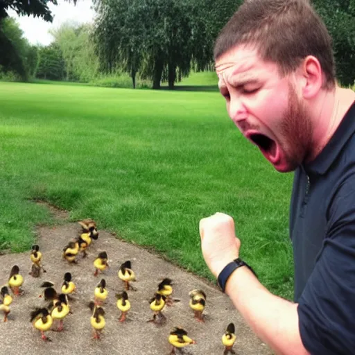 Image similar to how dare you a full grown man yelling at baby ducks