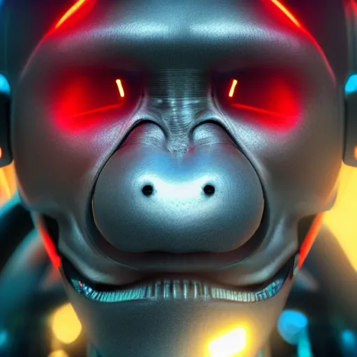 Image similar to a cyborg monkey, sci-fi, cyborg, close-up, cybernetic implant, neon, cyberpunk, center frame portrait, 8k, concept art, octane render