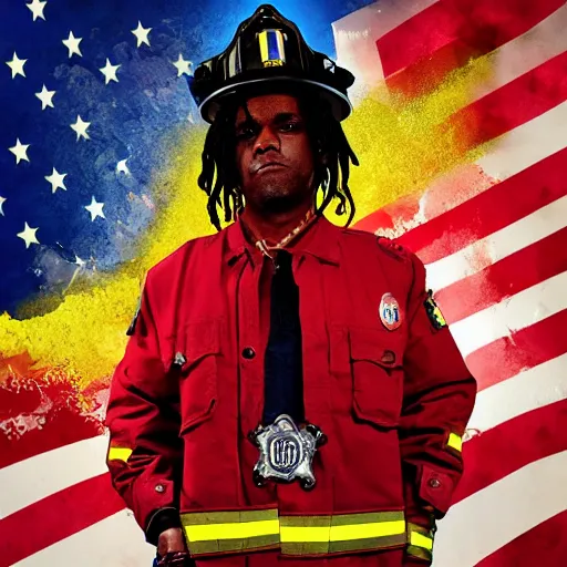 Image similar to chief keef as a firefighter digital art very detailed 4 k detailed super realistic