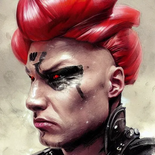 Image similar to portrait of poison from street fighter, colourised, face portrait, epic, tragic, military art, fantasy, dieselpunk, hd shot, digital portrait, beautiful, artstation, comic style, by artgerm, guy denning, jakub rozalski, magali villeneuve and charlie bowater