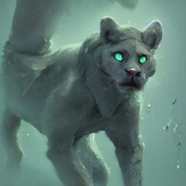 Image similar to a beautiful painting of a handsome anthropomorph gray panther furry fursona. green fog. disney character design by cory loftis, fenghua zhong, ryohei hase, ismail inceoglu and ruan jia. artstation, volumetric light, detailed, photorealistic, rendered in octane