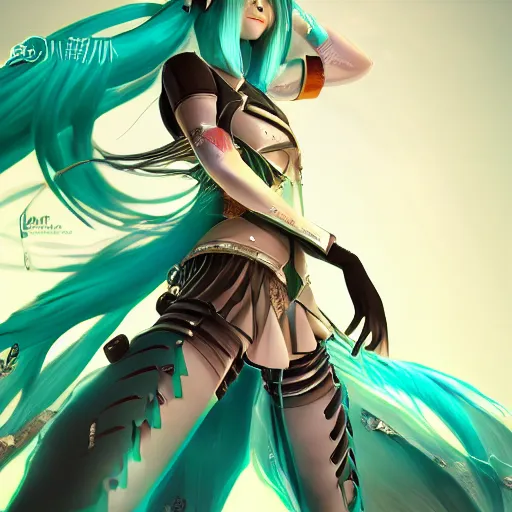 Prompt: Hatsune Miku as an Elden Ring boss, digital art, game graphics, trending on artstation, highly detailed