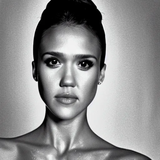 Prompt: close - up portrait 3 5 mm of jessica alba accusing you of storing nuclear secrets in your unlocked vault, film grain,