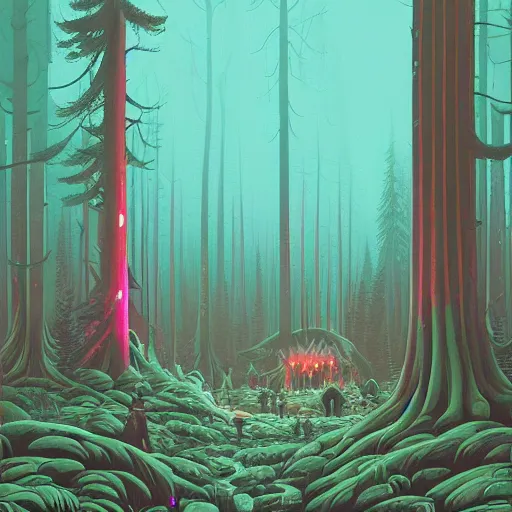 Image similar to A magical forest by Simon Stålenhag and Dan Mumford