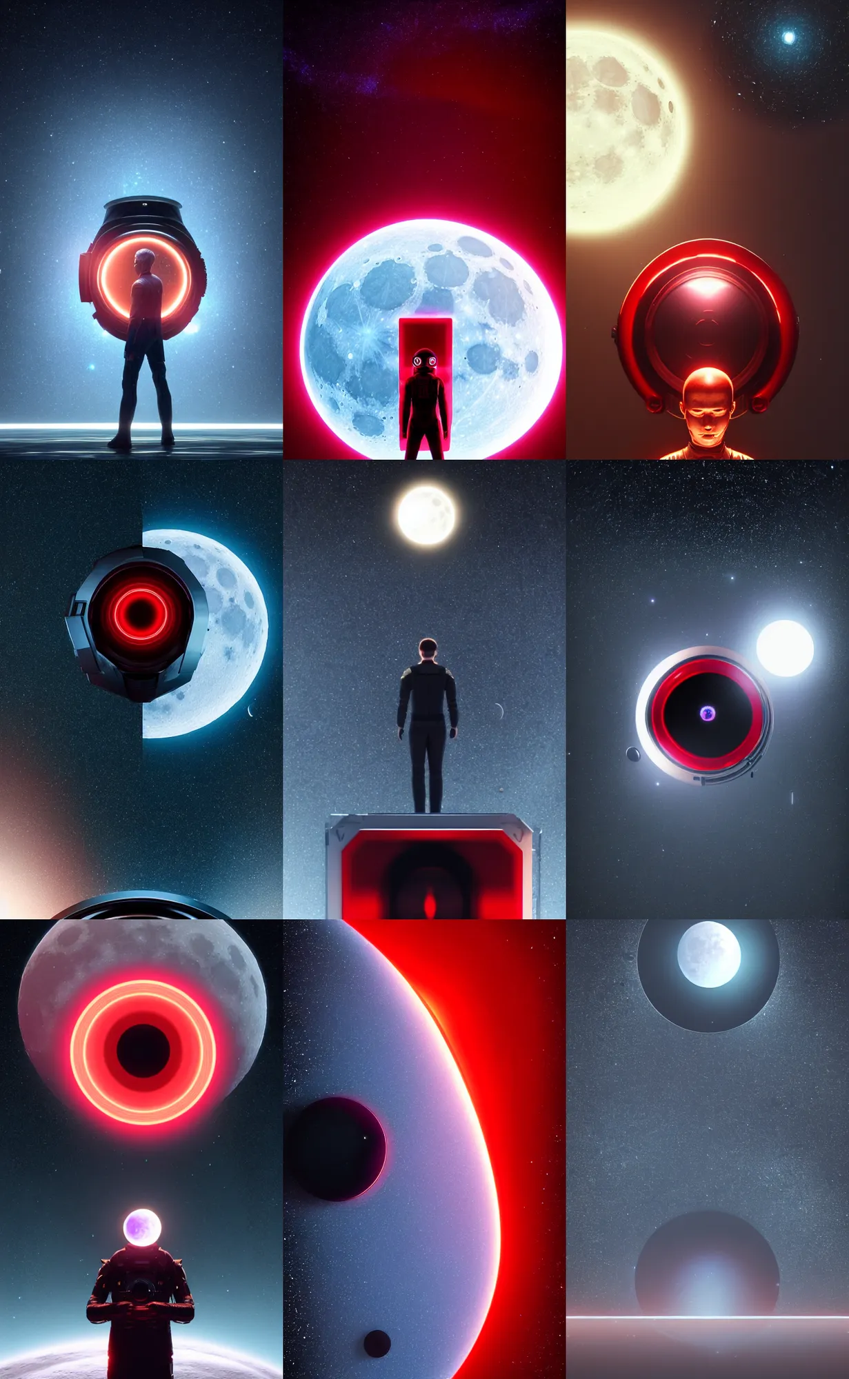 Prompt: symmetry!! ultra realistic portrait of hal 9 0 0 0!! moon and galaxy in background!, intricate, elegant, highly detailed, sci - fi, octane render, redshift render, unreal engine, smooth, sharp focus, blender, unreal engine 5, octane render, art by cgsociety, 8 k