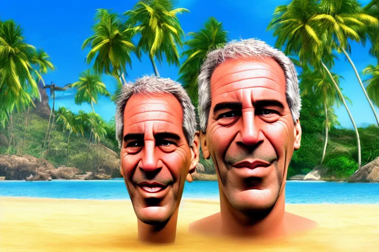 Prompt: laughing Jeffrey Epstein on tropical island, hyper realistic by Pixar, 8k high quality wallpaper