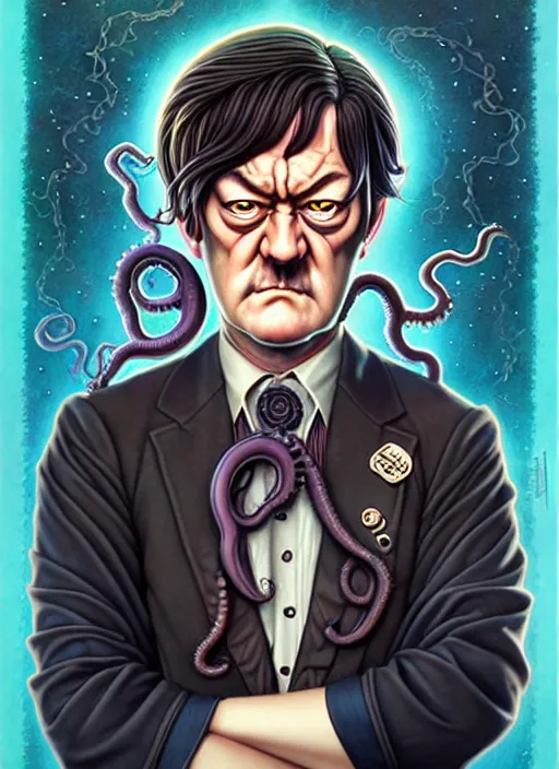 Image similar to lovecraftian portrait of grumpy stephen fry, anime style, by tristan eaton stanley artgerm and tom bagshaw