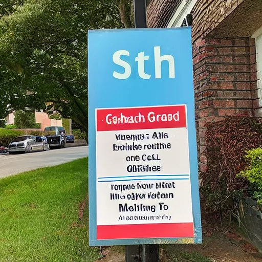 Image similar to a cardboard sign that says gxrch posted at a suburban street corner, photograph