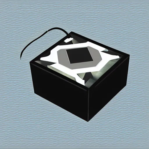 Prompt: small electronic futuristic movie prop, cube, box, power