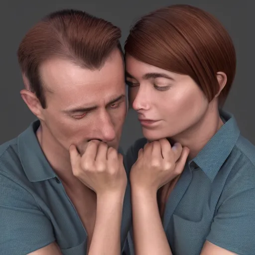 Image similar to perfectly centered symmetrical balanced male and female portrait of man and woman in love sharing one heart. art by santiago calatrava, high coherence ; 3 d render 8 k octane ultra hd