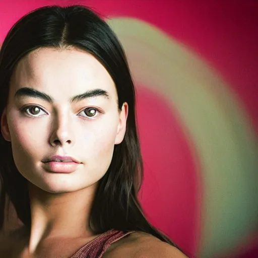 Image similar to a masterpiece portrait photo of a beautiful young woman who looks like an asian margot robbie, symmetrical face
