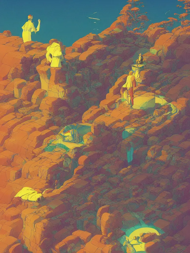 Image similar to a scifi LSD acid vision quest, dreaming psychedelic hallucinations, by kawase hasui, moebius, Edward Hopper and James Gilleard, Zdzislaw Beksinski, Steven Outram colorful flat surreal design, hd, 8k, artstation