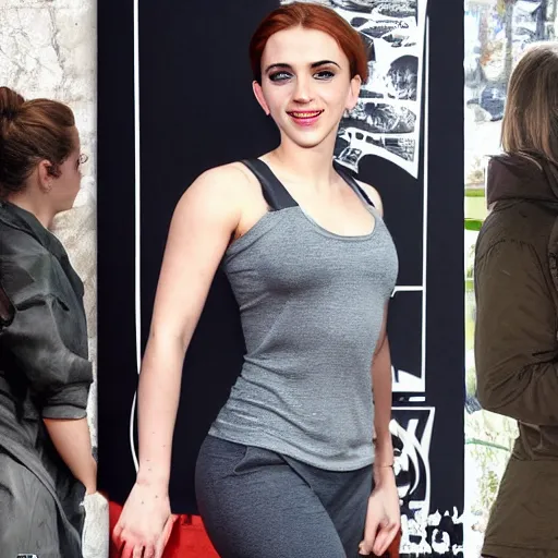 Image similar to a woman who is a genetic combination of scarlett johansson and emma watson face and upper - body focus