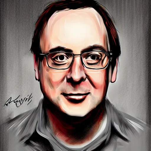 Prompt: A digital portrait painting of Linus Torvalds in the style of Guy Denning