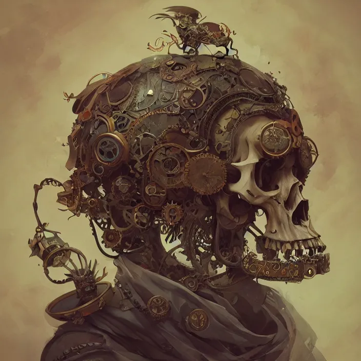 Prompt: a beautiful painting of a steampunk skull by sergey kolesov and vania zouravliov and pascal blanche and rhads. in style of colorful comic noir illustration, symmetry, hyper detailed. octane render. trending on artstation