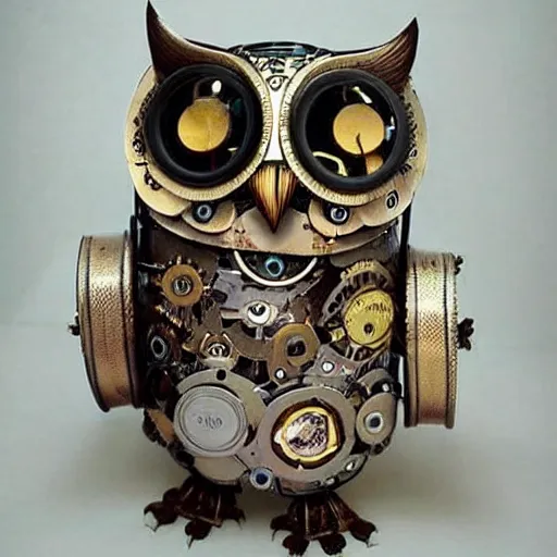 Image similar to owl steampunk robot thats high detailed and cute,