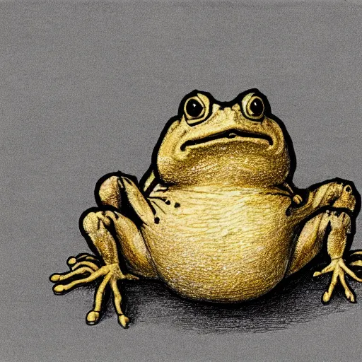 Prompt: a very detailed drawing of a toad with arms coming out of its mouth holding an egg