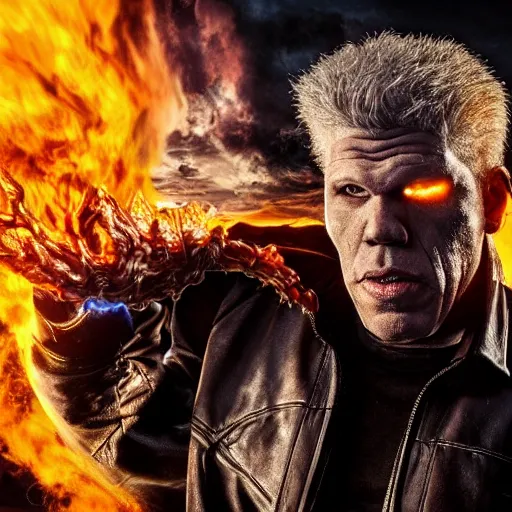 Image similar to Ron Perlman As Ghostrider hyper realistic 4K quality