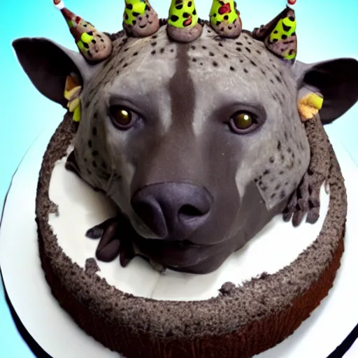 Image similar to a birthday cake with a hyena sitting on top