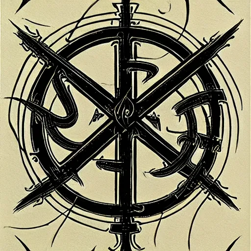 Image similar to masterpiece, symmetrical occult summoning sigil calligraphy by christophe szpajdel, h. r. giger, biomechanical, alchemy, monogram