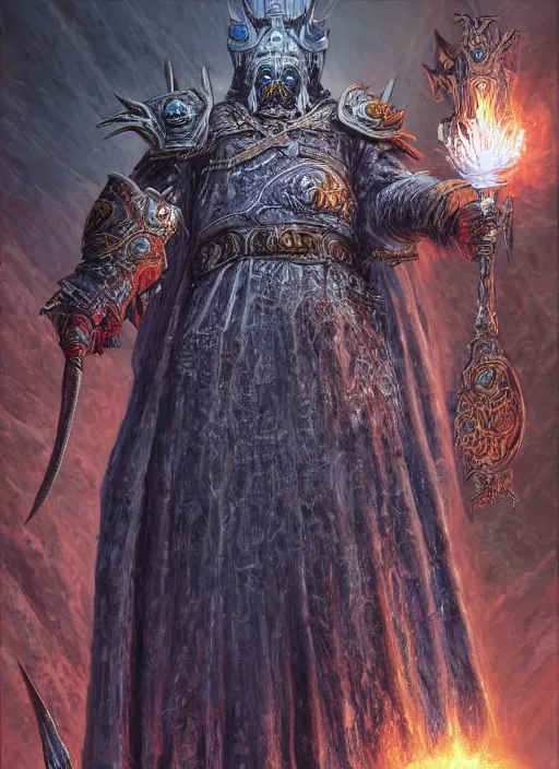 Image similar to hyper realist render of lich king by wayne berlowe