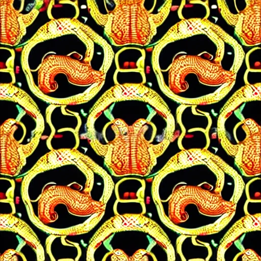 Image similar to seamless pattern showing poisonous snakes. colorful, hdr photography, seamless, tileable, ornament.