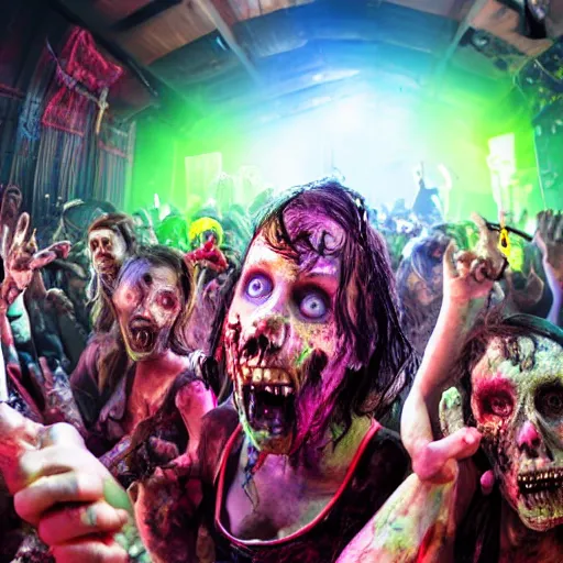 Prompt: zombies at a rave, highly detailed photorealistic