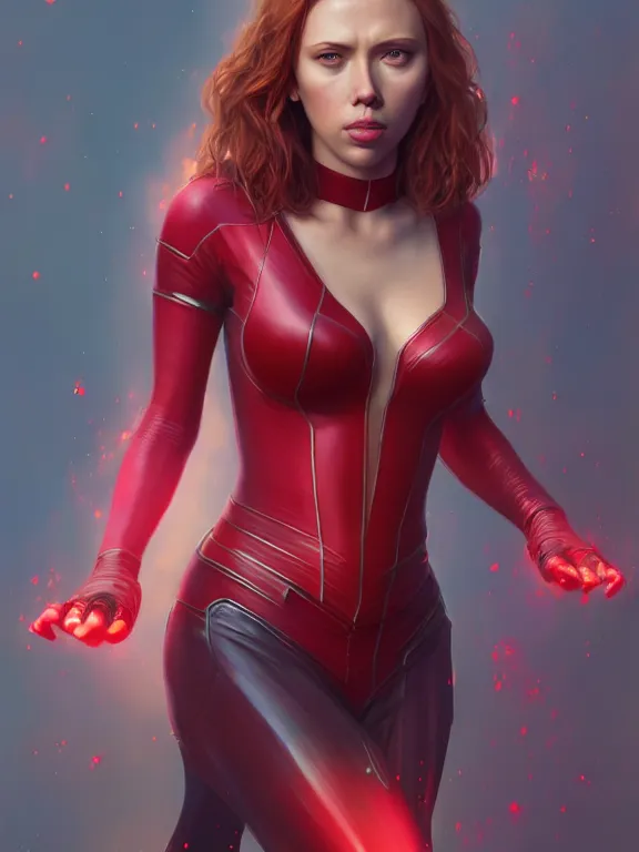 Prompt: scarlet johansson as scarlet witch, au naturel, hyper detailed, digital art, trending in artstation, cinematic lighting, studio quality, smooth render, unreal engine 5 rendered, octane rendered, art style by klimt and nixeu and ian sprigger and wlop and krenz cushart