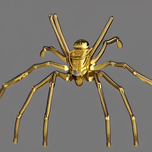 Image similar to 3 d render of a mechanical spider made of smooth white marble and gold