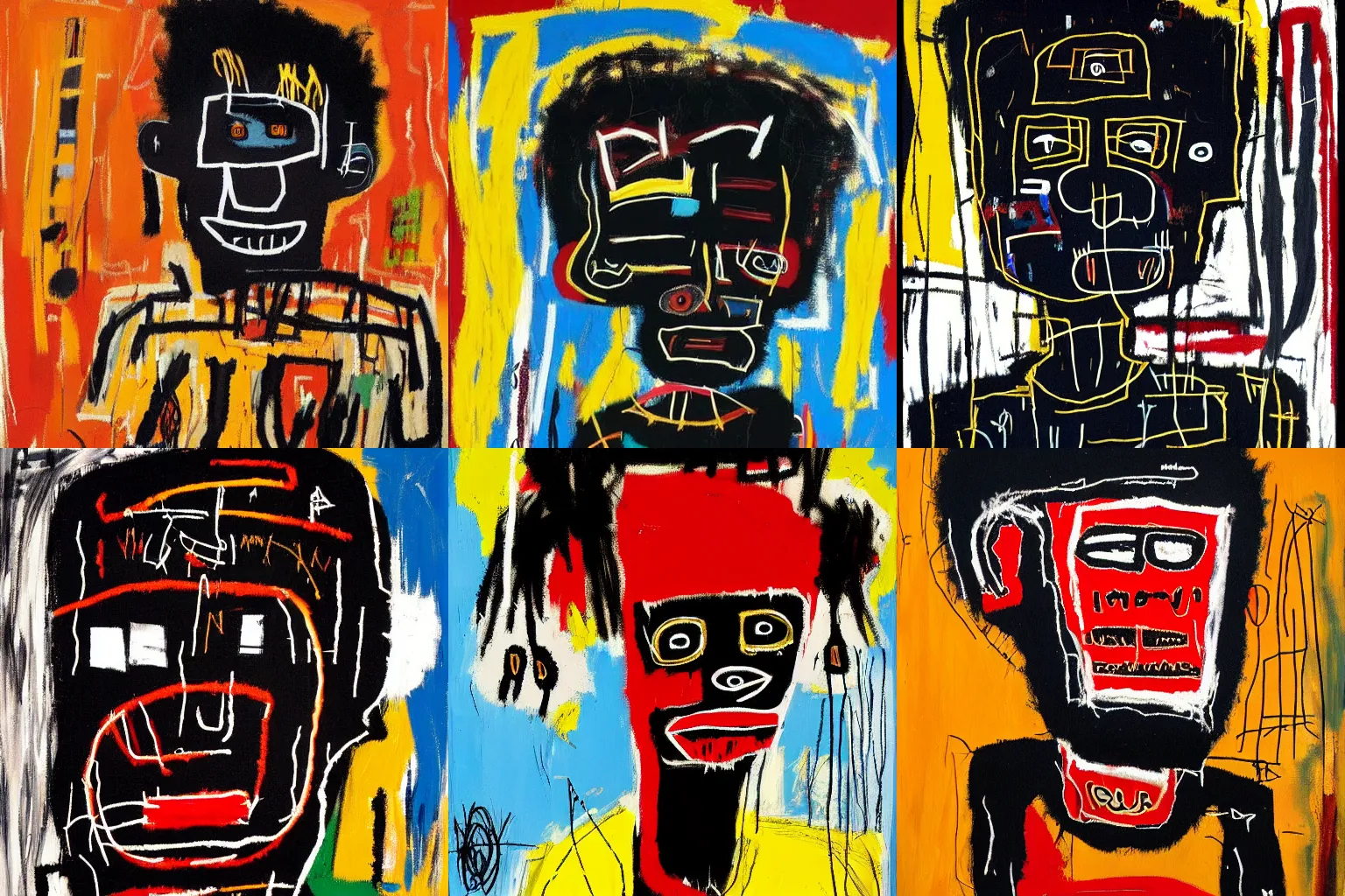 Image similar to painting of an black strong african man by jean-michel basquiat