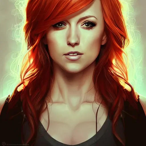 Image similar to becky lynch, heroine, beautiful, playful smile, detailed portrait, intricate complexity, in the style of Artgerm, Kazuki Tanahashi, and Ross Tran, cel-shaded