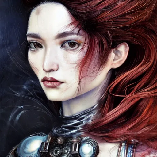 Image similar to portrait, headshot, insanely nice professional hair style, dramatic hair color, digital painting, of a old 17th century, old cyborg merchant, amber jewels, baroque, ornate clothing, scifi, realistic, hyperdetailed, chiaroscuro, concept art, art by Franz Hals and Jon Foster and Ayami Kojima and Amano and Karol Bak,