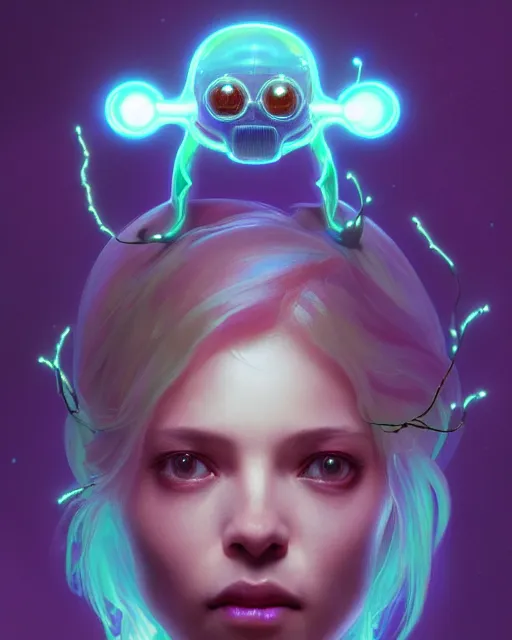 Image similar to one singular portrait of a cute bioluminescent creature, pulp scifi, highly detailed, digital painting, moody cinematic lighting, hyperrealism, dark retrowave, art by stanley lau and artgerm and magali villeneuve and alphonse mucha, artstation, octane render, cgsociety