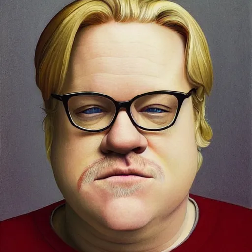 Prompt: Award winning image titled Philip Seymour Hoffman by Octavio Ocampo surrealism, realism, figurativism trending on artstation--steps 50