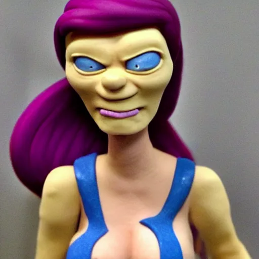 Prompt: clay model of leela from futurama. cyclops, purple - haired woman.