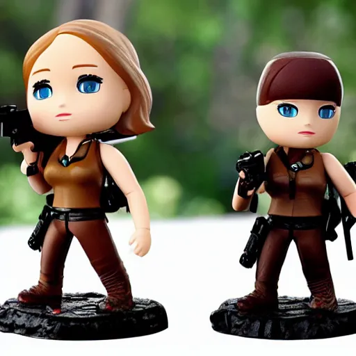 Prompt: jennifer lawrence, camp, ak 4 7, nendroid, stephen bliss style