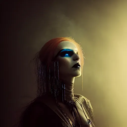 Prompt: photographic portrait of a stunningly beautiful goth cyberpunk renaissance female ghost in soft dreamy light at sunset, smoke fog dust, god rays contemporary fashion shoot, by edward robert hughes, annie leibovitz and steve mccurry, david lazar, jimmy nelsson, breathtaking, 8 k resolution, extremely detailed, beautiful, establishing shot, artistic, hyperrealistic, beautiful face, octane render