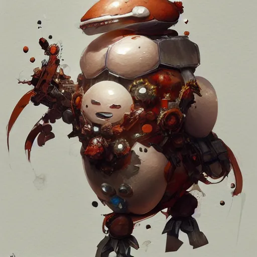 Image similar to concept art of anthropomorphized egg, highly detailed painting by dustin nguyen, akihiko yoshida, greg tocchini, 4 k, trending on artstation, 8 k