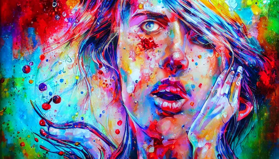 Image similar to doctor, sweet dreams, painting on canvas, watedrops, water droplets, acrylic painting, acrylic pouring, painting, influencer, artstation - h 8 0 0