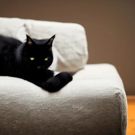 Image similar to a beautiful black cat sleeping on a fluffy sofa