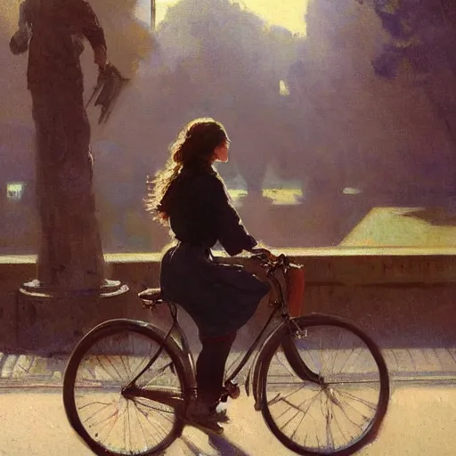 Prompt: young bernedoodle as on a bike in paris. art by greg rutkowski, gustave courbet, rosa bonheur, edward hopper. faithfully depicted, sharp focus, global illumination, radiant light, detailed and intricate environment, trending on artstation