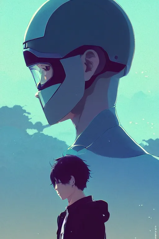 Image similar to portrait of a kamen rider rx by ilya kuvshinov, cloudy sky background lush landscape ln illustration concept art anime key visual trending pixiv by victo ngai fanbox by greg rutkowski makoto shinkai takashi takeuchi studio ghibli