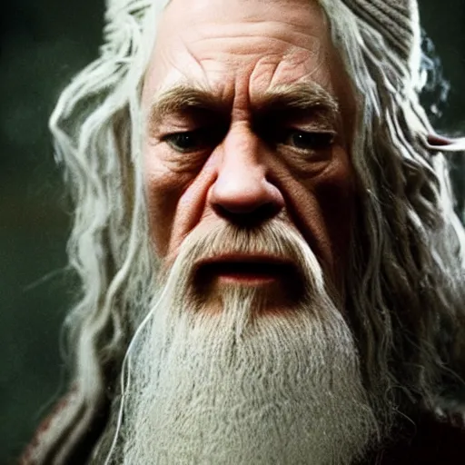 Prompt: a still from “ lord of the rings ” of a head and shoulders portrait of master pain as gandalf, photo by phil noto