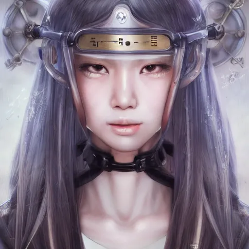Prompt: portrait of a girl by ayami kojima, mixture between korean and thai, she is about 2 0 years old, long and straight white hair, petite and slim, she is wearing a steampunk tactical gear, highly detailed portrait, digital painting, artstation, concept art, smooth, sharp foccus ilustration, artstation hq