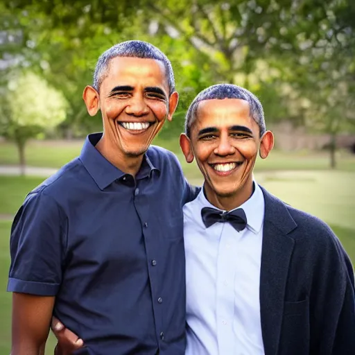 Image similar to A portrait Obama teams up with a teenage Obama, perfect faces, 50 mm, award winning photography