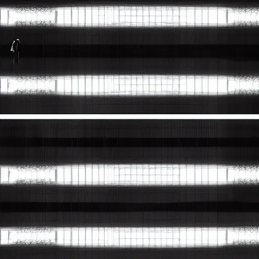 Image similar to defragmentation, in the style of hiroya oku and ryoji ikeda and stanley kubrick, black and white, photorealistic, epic, super technical, 3 d render