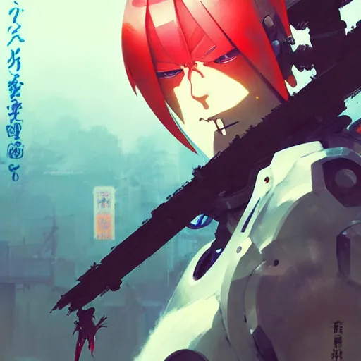 Image similar to cyborg samurai, gapmoe yandere grimdark, trending on pixiv fanbox, painted by greg rutkowski makoto shinkai takashi takeuchi studio ghibli, akihiko yoshida