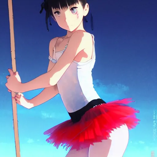 Image similar to a beautiful! boyish! ballerina alluring gravure! model, aztech street fashion oversized mayan tutu and leotard, with mayan patterns, gapmoe yandere grimdark, trending on pixiv fanbox, painted by greg rutkowski makoto shinkai takashi takeuchi studio ghibli, akihiko yoshida