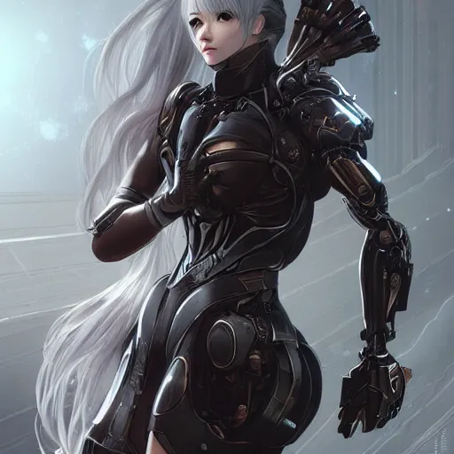 Prompt: ultra realistic illustration of cyborg song hye - kyo, warframe, intricate, nier automata, sunset, white hair, elegant, highly detailed, digital painting, artstation, concept art, smooth, sharp focus, illustration, art by artgerm and akihiko yoshida and alphonse mucha