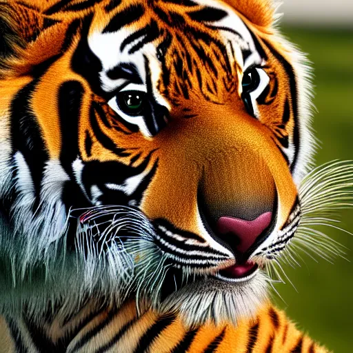 Image similar to Photograph of 🐯!! Adorable, hyperrealistic, 4K, Octane render, unreal engine cinematic, XF IQ4, 150MP, 50mm, F1.4, ISO 200, 1/160s, natural light, Adobe Lightroom, photolab, Affinity Photo, PhotoDirector 365,